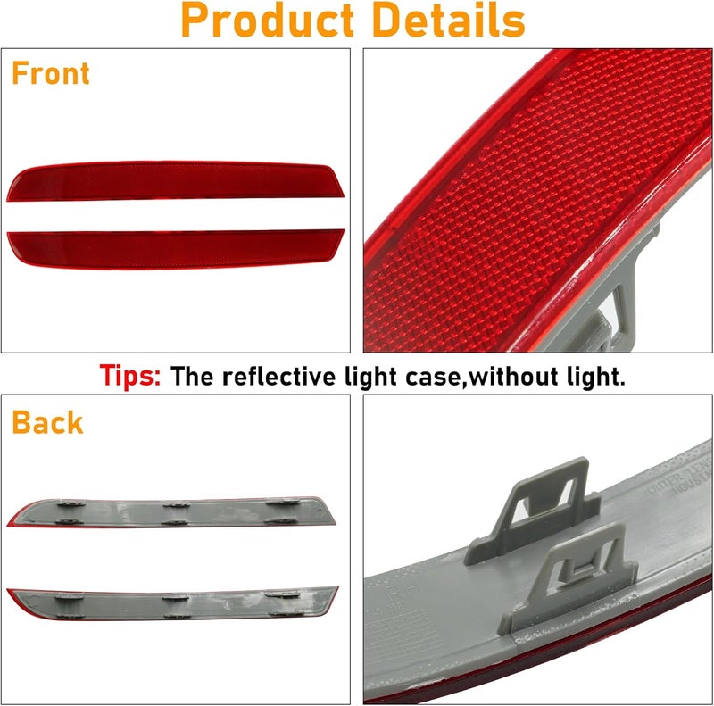 Abodvu Compatible with Mercedes-Benzs X166 Rear Bumper Reflectors 2013-2016,Left Driver & Right Passenger Side Rear Bumper Red Marker Trims GLS450 2017-2019,Back Reflector W/O Bulbs Replacement(1Pair) - Image 5